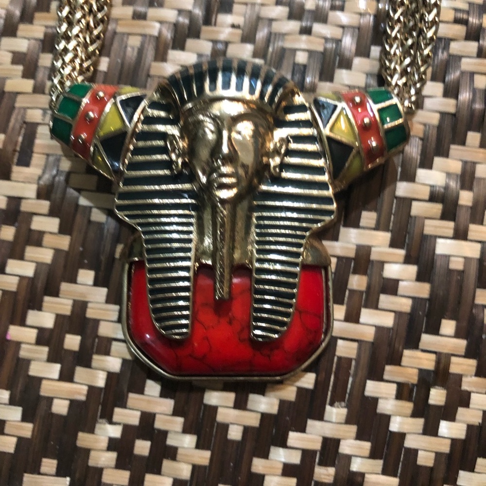 Egyptian revival king tut look unique necklace enamel and chains - Picture 6 of 8
